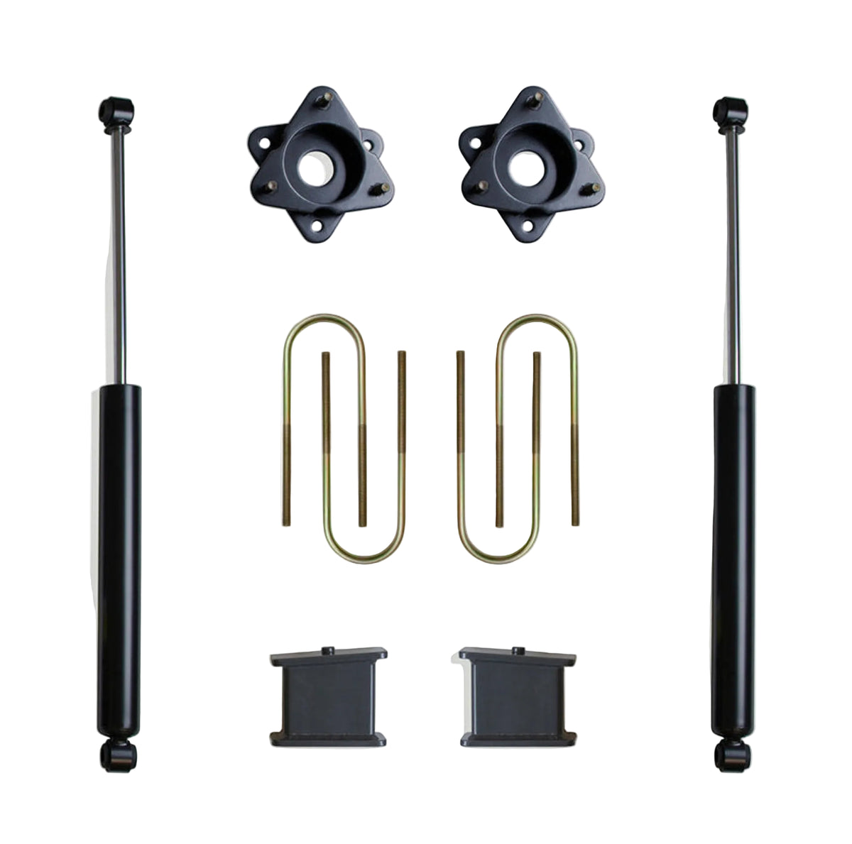 2025-2026 GM 1500 2WD 3 inch front 4 inch rear lift | MaxTrac 900240 strut spacers lift blocks and U-bolts | Silverado Sierra lift kit with 2900LL-4 rear shocks | MaxTrac 900240 lift box designed for 701935