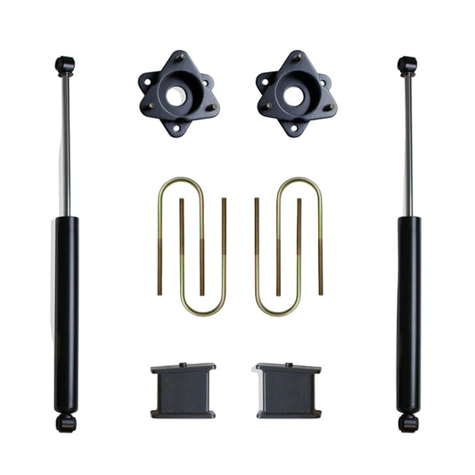 2025-2026 GM 1500 2WD 3 inch front 4 inch rear lift | MaxTrac 900240 strut spacers lift blocks and U-bolts | Silverado Sierra lift kit with 2900LL-4 rear shocks | MaxTrac 900240 lift box designed for 701935