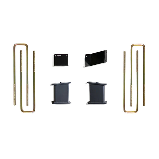 2019-2024 GM 1500 lift blocks U-bolts and brake line brackets | MaxTrac Box 5 rear suspension components for 7 to 8 inch lift | Silverado Sierra 2WD 4WD rear lift block kit | Silverdo Seirra suspention U-bolt lift box