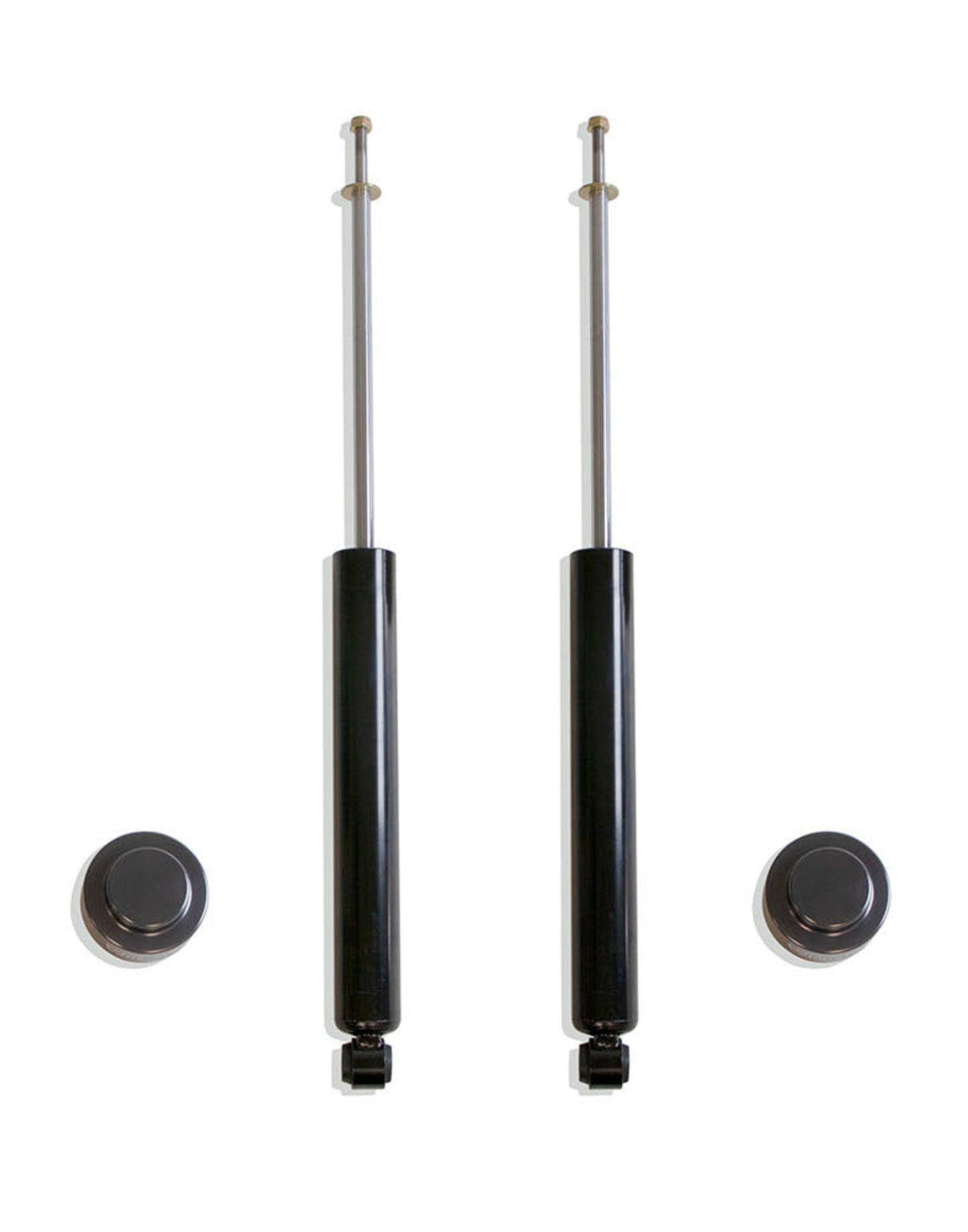 Aluminum rear coil spacers and MaxTrac rear shocks | Completes 4 inch lift | Grey anodized suspension kit