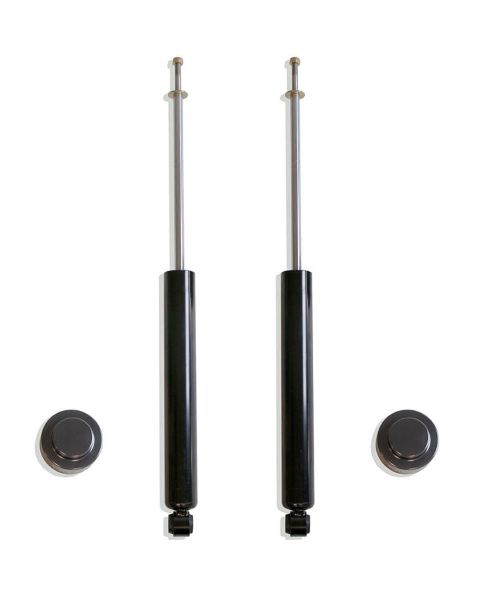 Aluminum rear coil spacers and MaxTrac rear shocks | Completes 4 inch lift | Grey anodized suspension kit