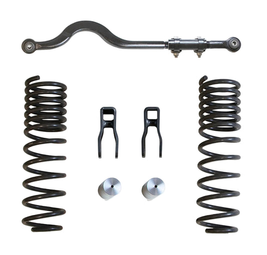 2020-2026 Gladiator Mojave front lift coils and track bar | MaxTrac Mojave front shock extenders and bump stop extensions | Jeep Gladiator Mojave K949931M box 1 of 2 | MaxTrac 949931M-1 USA made front suspension components