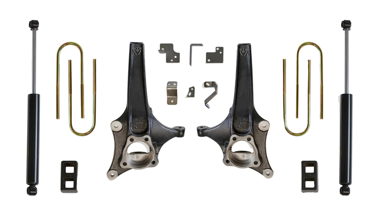 2025-2026 GM 1500 2WD suspension lift | MaxTrac K880232 front lift spindles and rear blocks | Silverado Sierra lift kit with 2650LL-4 rear shocks | MaxTrac 3.5 front 2 inch rear lift for 35 inch tires