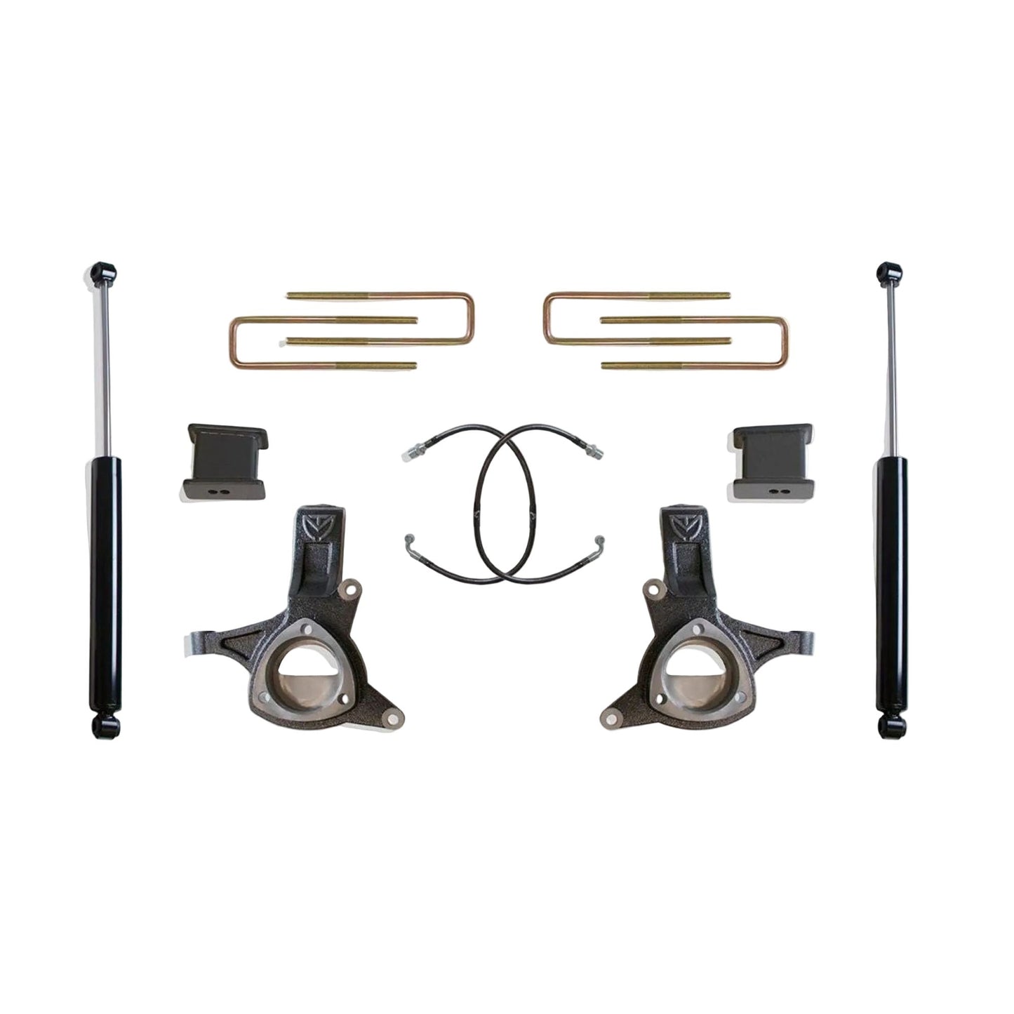 GM 1500 lift spindles for stamped steel control arms | MaxTrac K881753 5/3 suspension lift kit | Silverado Sierra 1500 lift kit with blocks and shocks