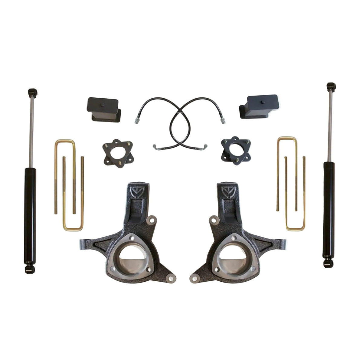 MaxTrac Sierra 1500 stamped steel lift kit | Max Trac 7 inch suspension lift with rear shocks | 2016-2018 Silverado Sierra 2WD lift kit