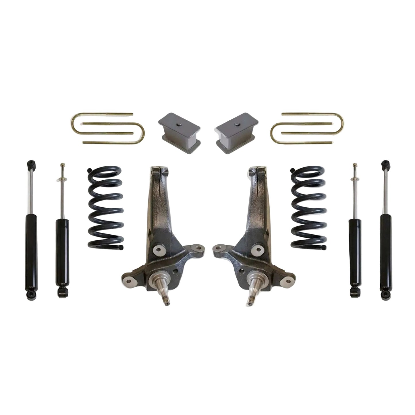 Ford Ranger lift coils spindles blocks U-bolts and shocks | MaxTrac K883063B coil spring Ranger suspension lift | 2001-2009 Ranger 2WD 6 inch lift kit for 32 inch tires