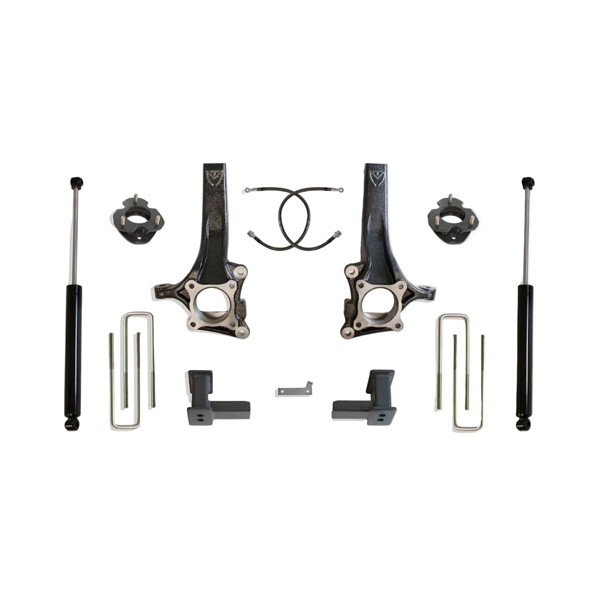 MaxTrac lift kit with spindles spacers blocks U-bolts and shocks | Max Trac F-150 7 inch suspension lift | Ford F-150 lift kit with 35 inch tire clearance