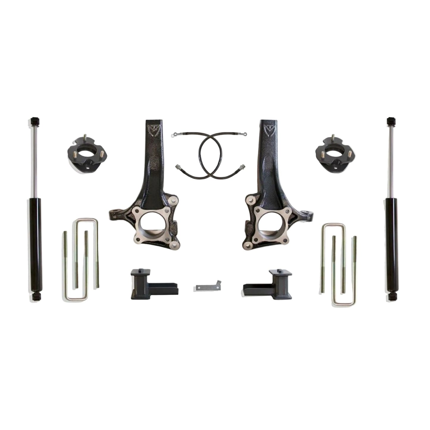 MaxTrac lift kit with spindles spacers brake lines blocks U-bolts and shocks | Max Trac F-150 6 inch suspension lift | Ford F-150 lift kit with 35 inch tire clearance