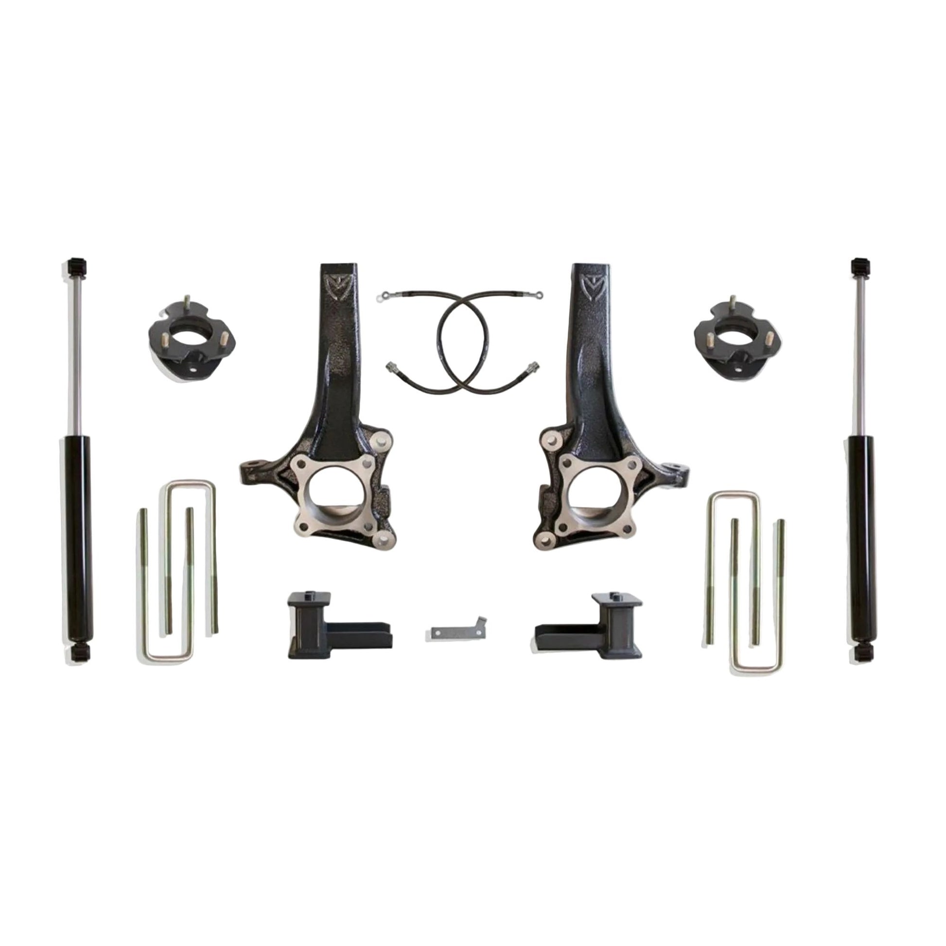 MaxTrac lift kit with spindles spacers brake lines blocks U-bolts and shocks | Max Trac F-150 6 inch suspension lift | Ford F-150 lift kit with 35 inch tire clearance