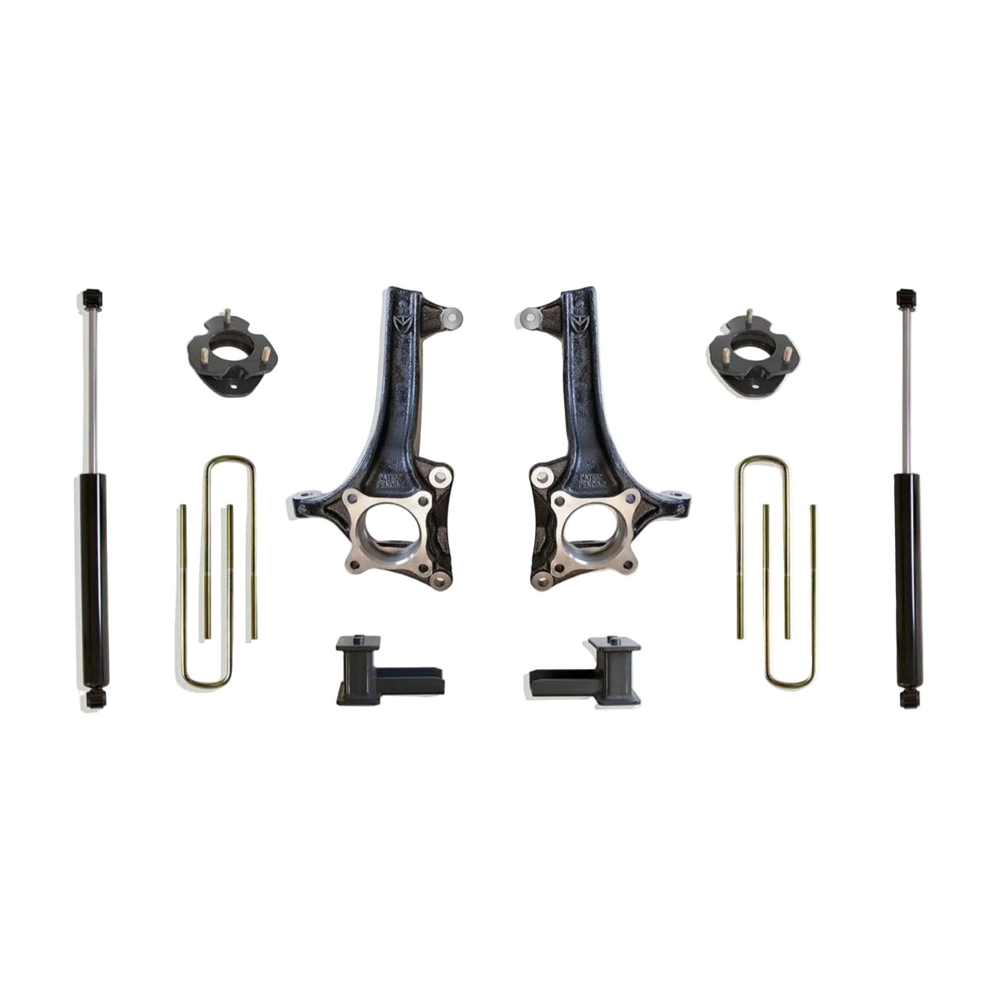 MaxTrac lift kit with spindles spacers blocks U-bolts and rear shocks | Max Trac F-150 6.5 inch suspension lift | Ford F-150 lift kit with 35 inch tire clearance