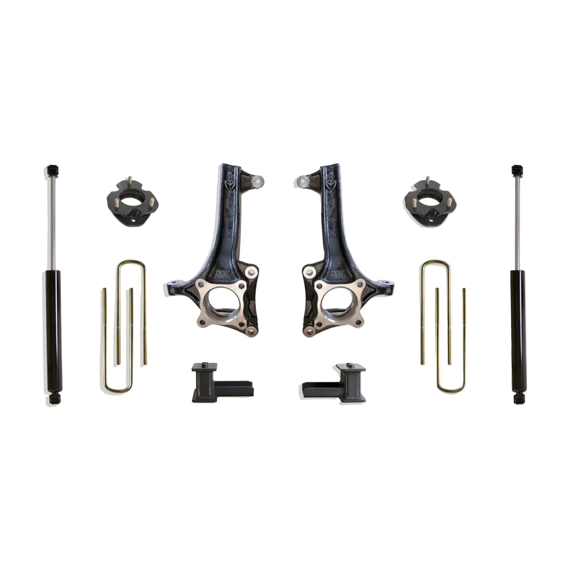 MaxTrac lift kit with spindles spacers blocks U-bolts and rear shocks | Max Trac F-150 6.5 inch suspension lift | Ford F-150 lift kit with 35 inch tire clearance