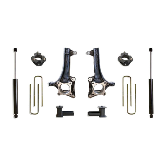 MaxTrac lift kit with spindles spacers blocks U-bolts and rear shocks | Max Trac F-150 6.5 inch suspension lift | Ford F-150 lift kit with 35 inch tire clearance