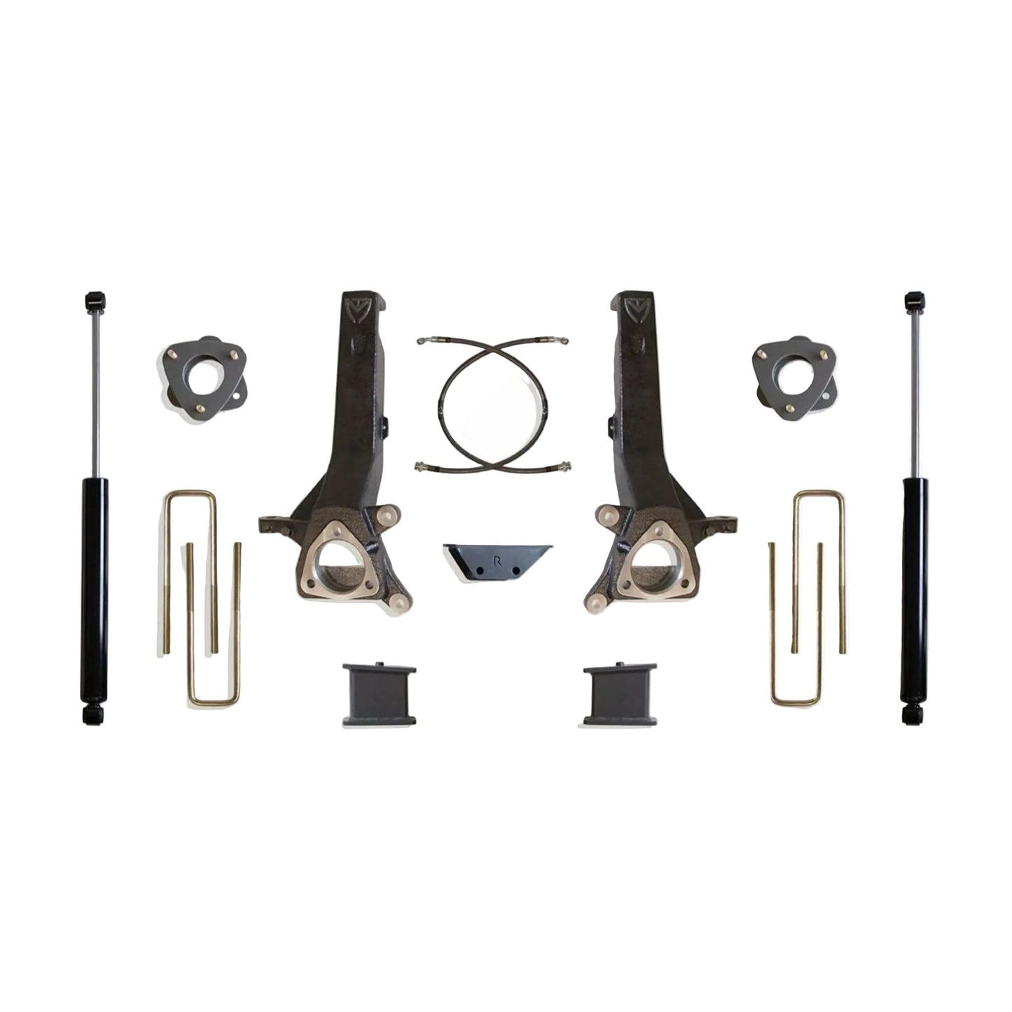 MaxTrac lift kit with spindles spacers brake lines blocks U-bolts carrier bearing spacer and shocks | Max Trac Nissan Titan suspension lift | Titan 6.5 inch lift with 35 inch tire clearance
