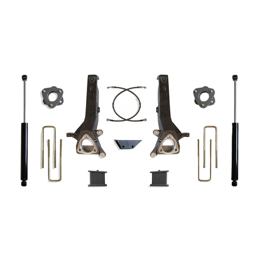 MaxTrac lift kit with spindles spacers brake lines blocks U-bolts carrier bearing spacer and shocks | Max Trac Nissan Titan suspension lift | Titan 6.5 inch lift with 35 inch tire clearance