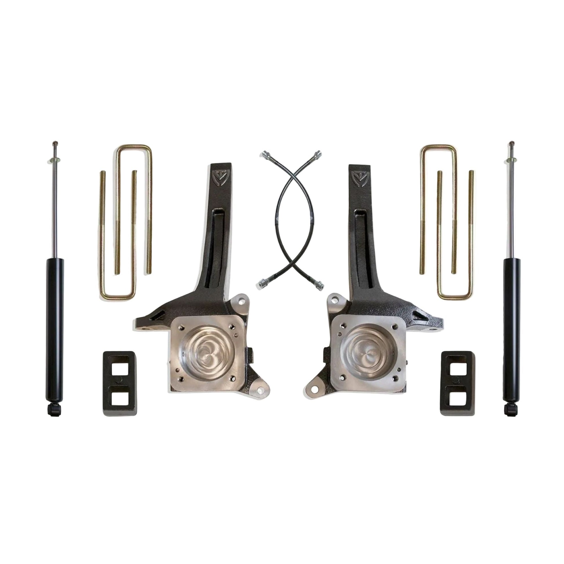 Toyota Tundra lift spindles blocks U-bolts and rear shocks | MaxTrac K886732 Tundra 2WD spindle lift kit | 2007-2021 Tundra 3.5 inch lift kit for 33 inch tires