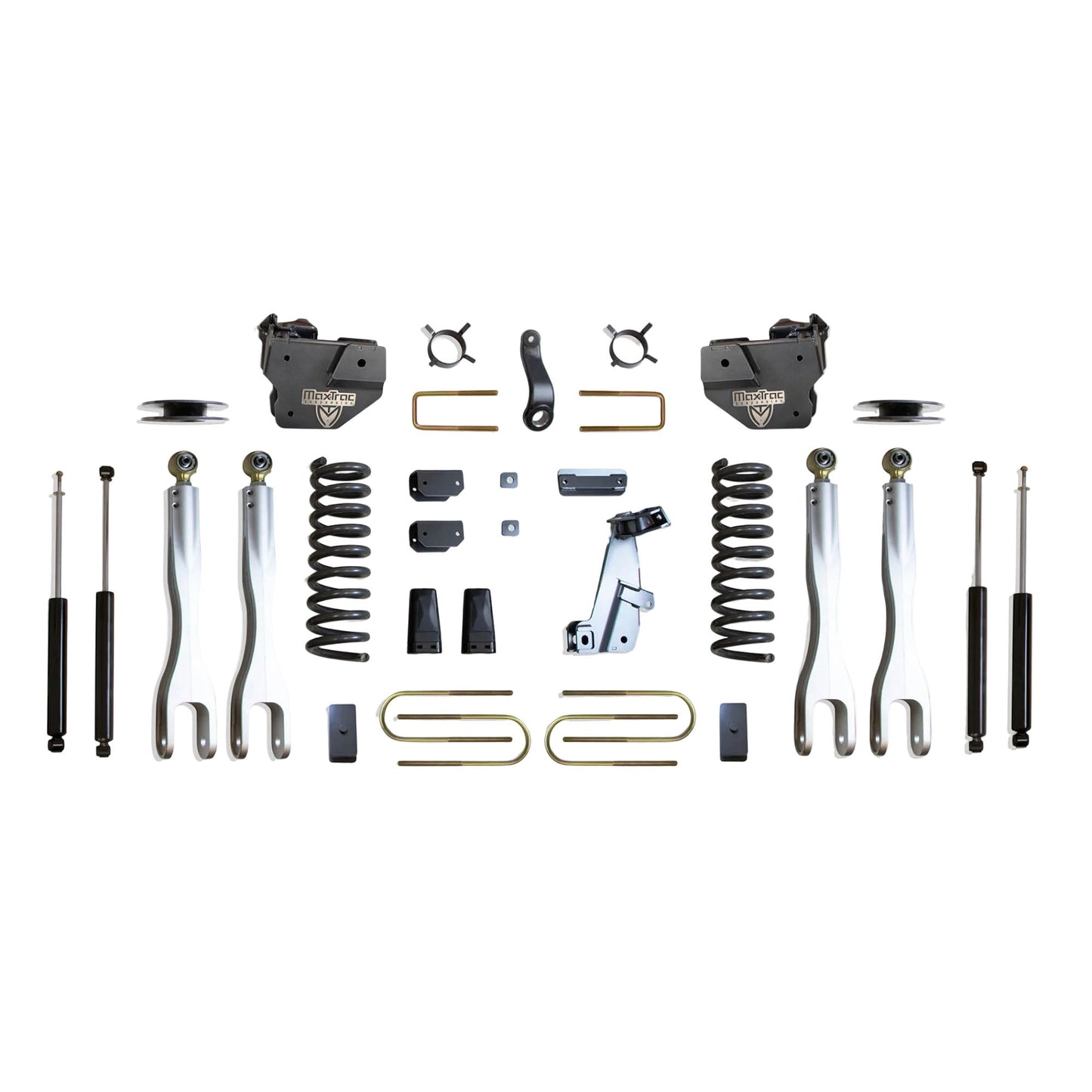 MaxTrac forged aluminum 4-link lift kit with diesel coils and shocks | Max Trac Ram 3500 premium suspension lift | Ram 3500 4 inch lift kit with 4-links and MaxTrac shocks