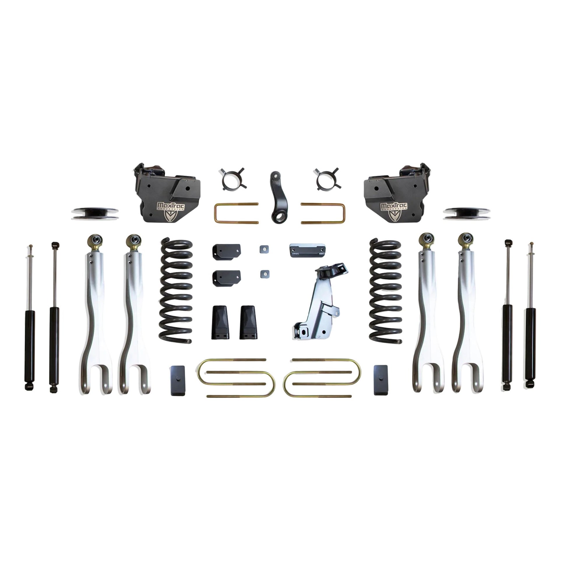 MaxTrac forged aluminum 4-link lift kit with diesel coils and shocks | Max Trac Ram 3500 premium suspension lift | Ram 3500 4 inch lift kit with 4-links and MaxTrac shocks