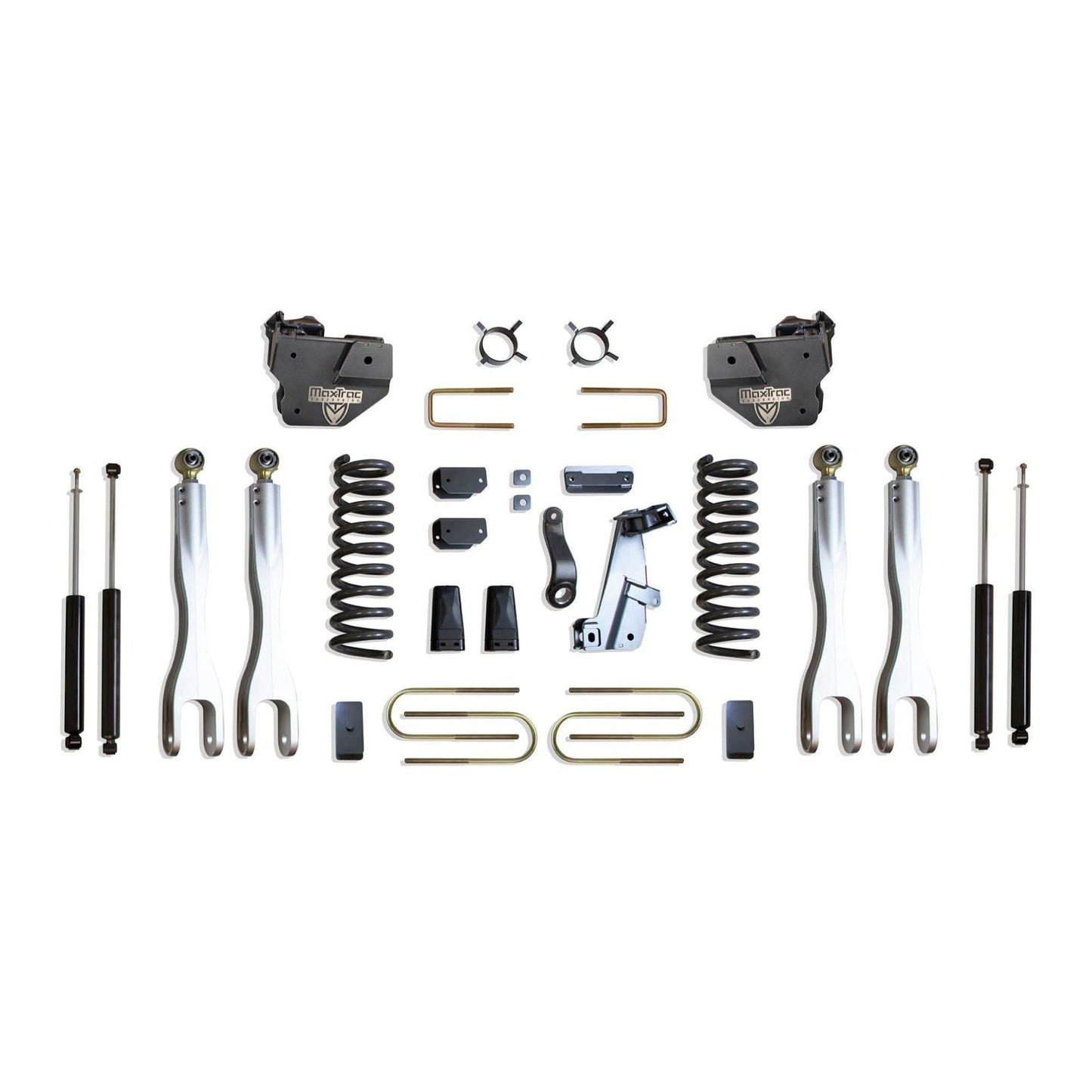 MaxTrac forged aluminum 4-link lift kit with diesel coils blocks and shocks | Max Trac Ram 3500 suspension lift | Ram 3500 4 inch lift with 37 inch tire clearance