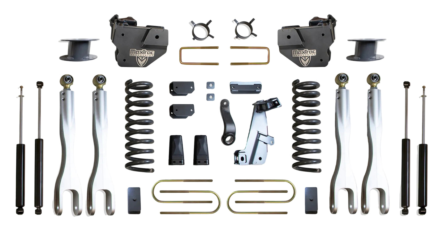 MaxTrac forged aluminum 4-link lift kit with diesel coils and shocks | Max Trac Ram 3500 premium air ride suspension lift | Ram 3500 6 inch lift kit with 4-links and MaxTrac shocks