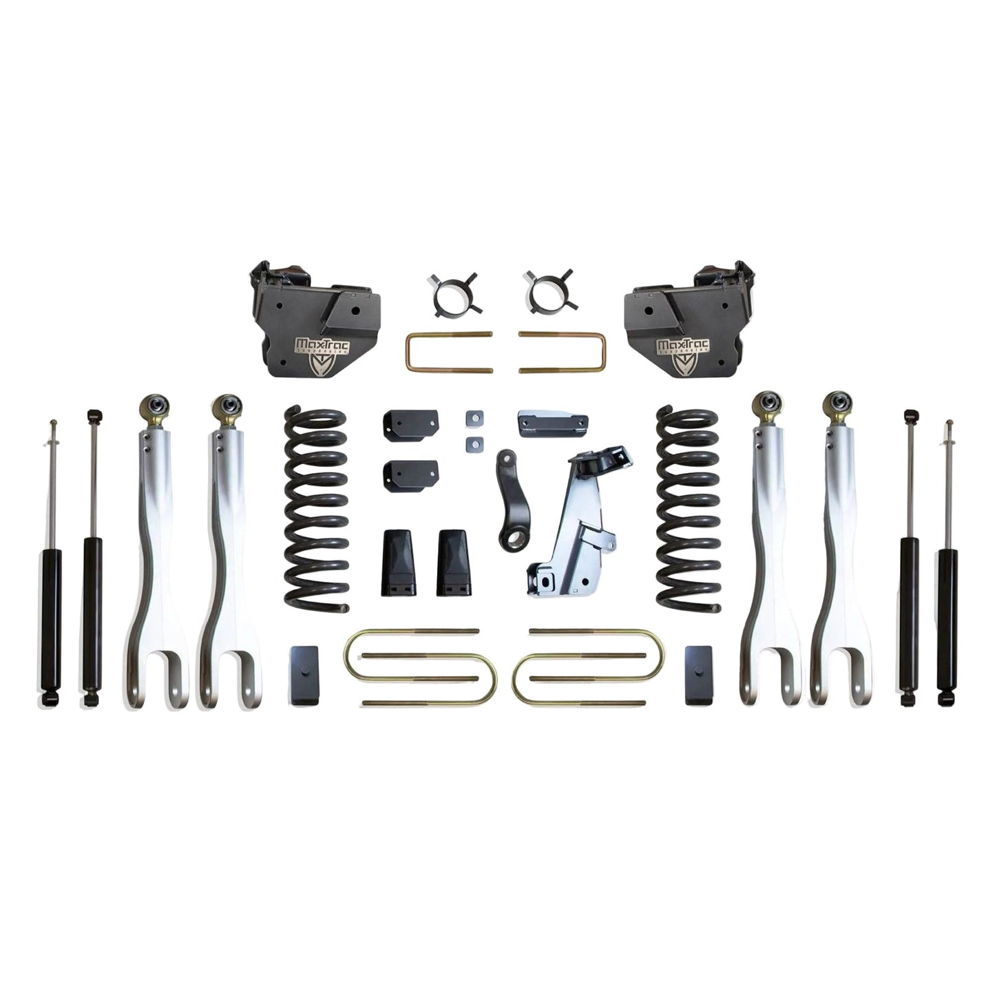 MaxTrac forged aluminum 4-link lift kit with diesel coils blocks and shocks | Max Trac Ram 3500 suspension lift | Ram 3500 6 inch lift with 38 inch tire clearance