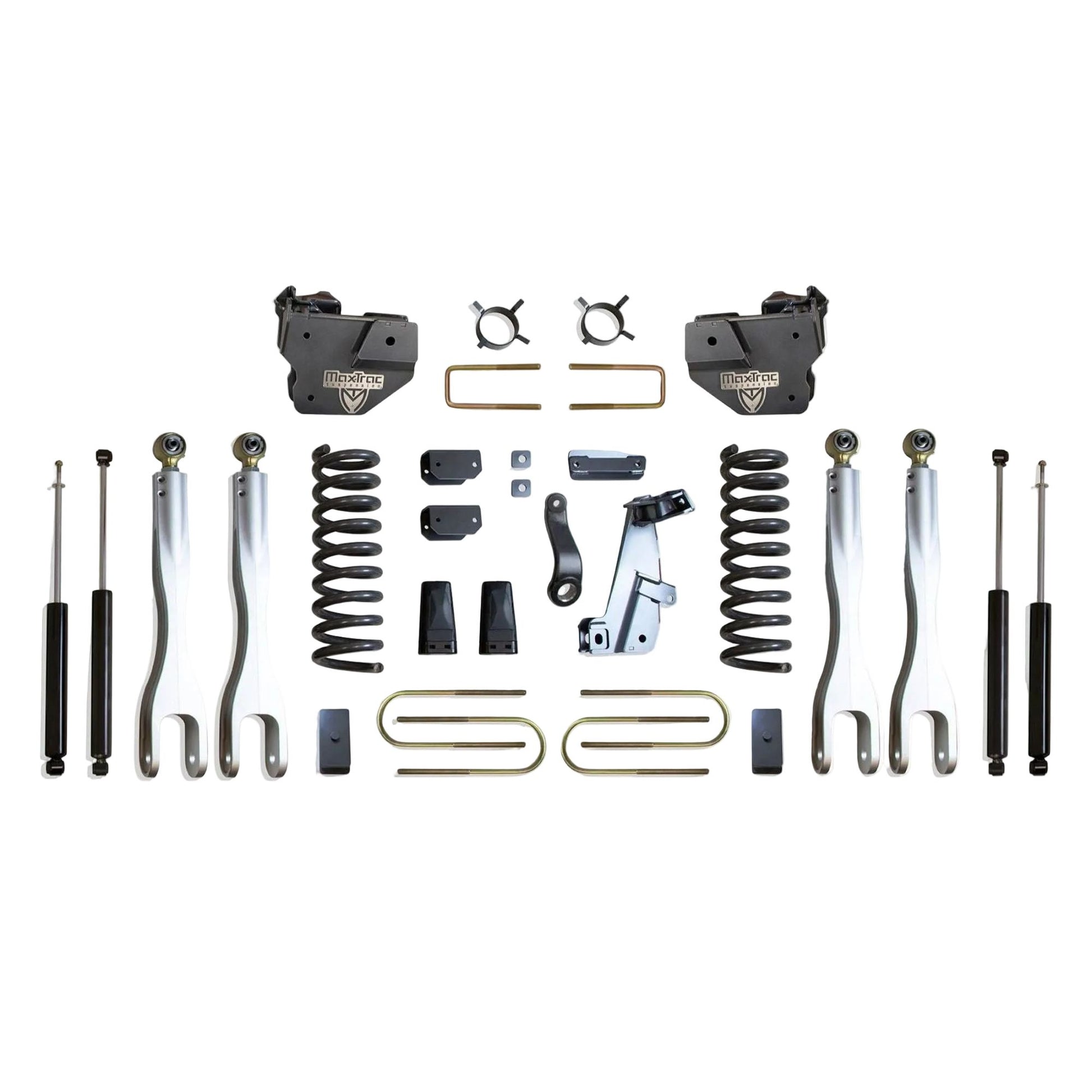 MaxTrac forged aluminum 4-link lift kit with diesel coils blocks and shocks | Max Trac Ram 3500 suspension lift | Ram 3500 6 inch lift with 38 inch tire clearance