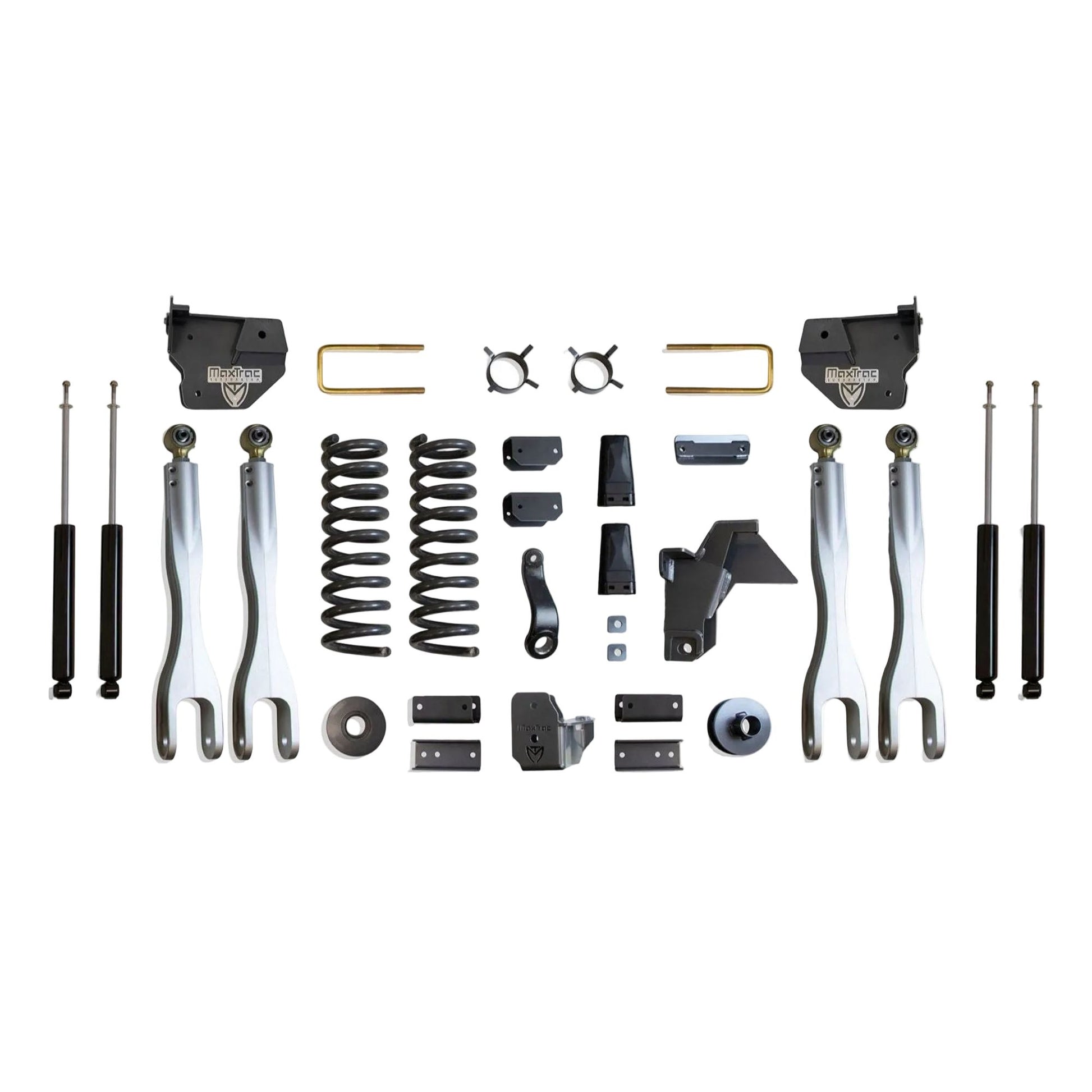 MaxTrac forged aluminum 4-link lift kit with diesel coils coil spacers and shocks | Max Trac Ram 2500 suspension lift | Ram 2500 4 inch lift with 37 inch tire clearance
