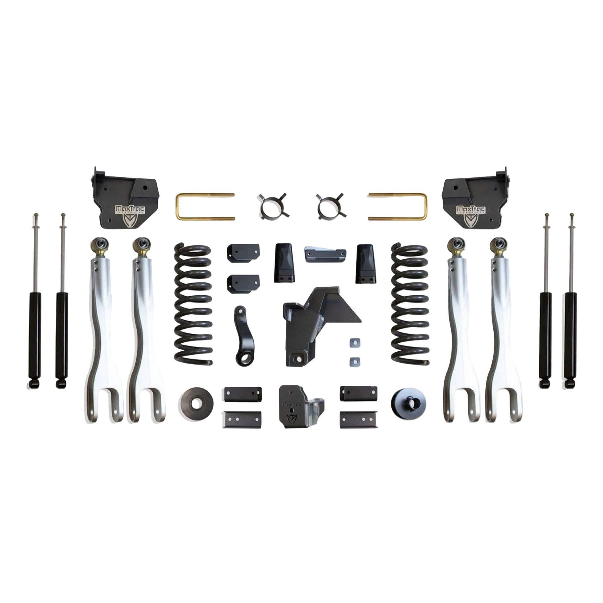 MaxTrac forged aluminum 4-link lift kit with diesel coils coil spacers and shocks | Max Trac Ram 2500 suspension lift | Ram 2500 8 inch lift with 40 inch tire clearance