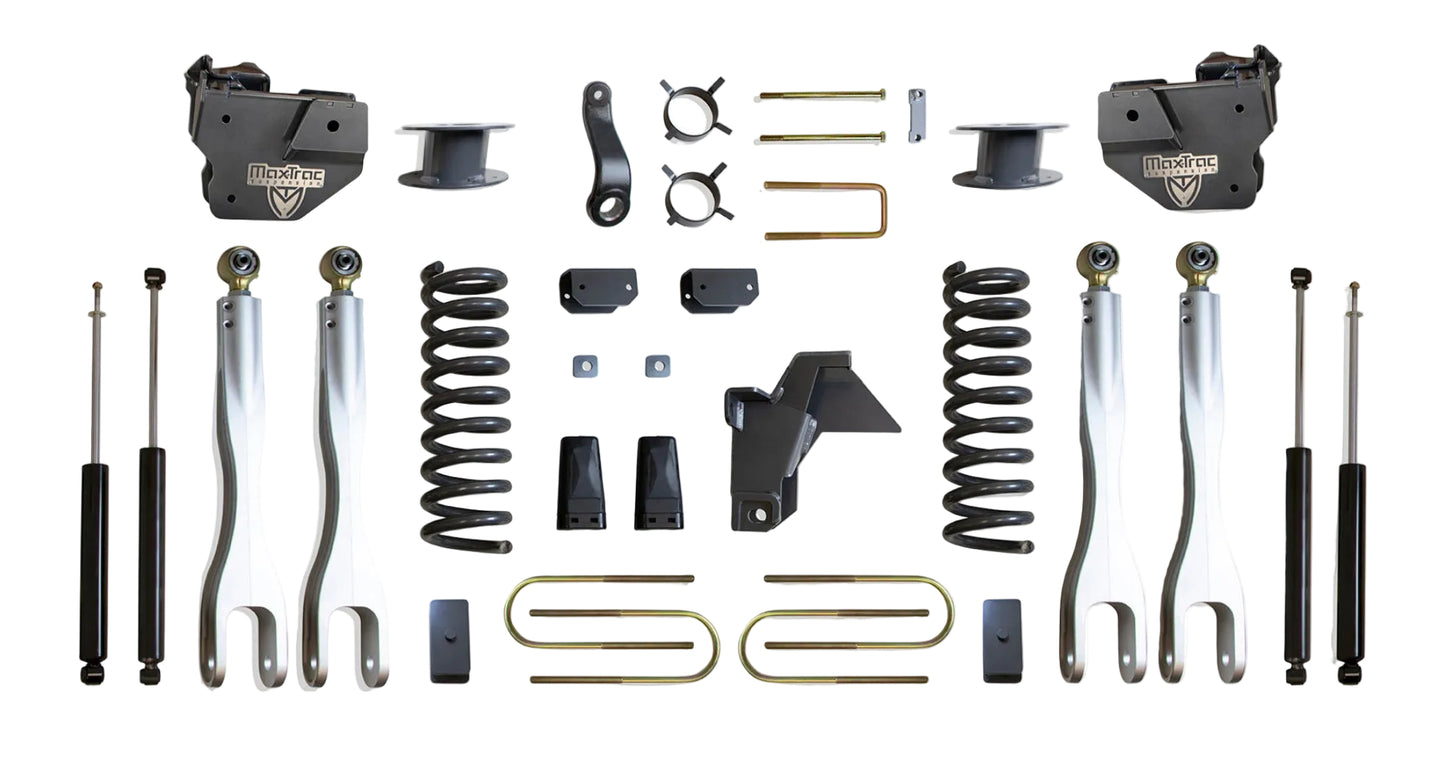 MaxTrac forged aluminum 4-link lift kit with diesel coils and shocks | Max Trac Ram 3500 premium air ride suspension lift | Ram 3500 6 inch lift kit with 4-links and MaxTrac shocks