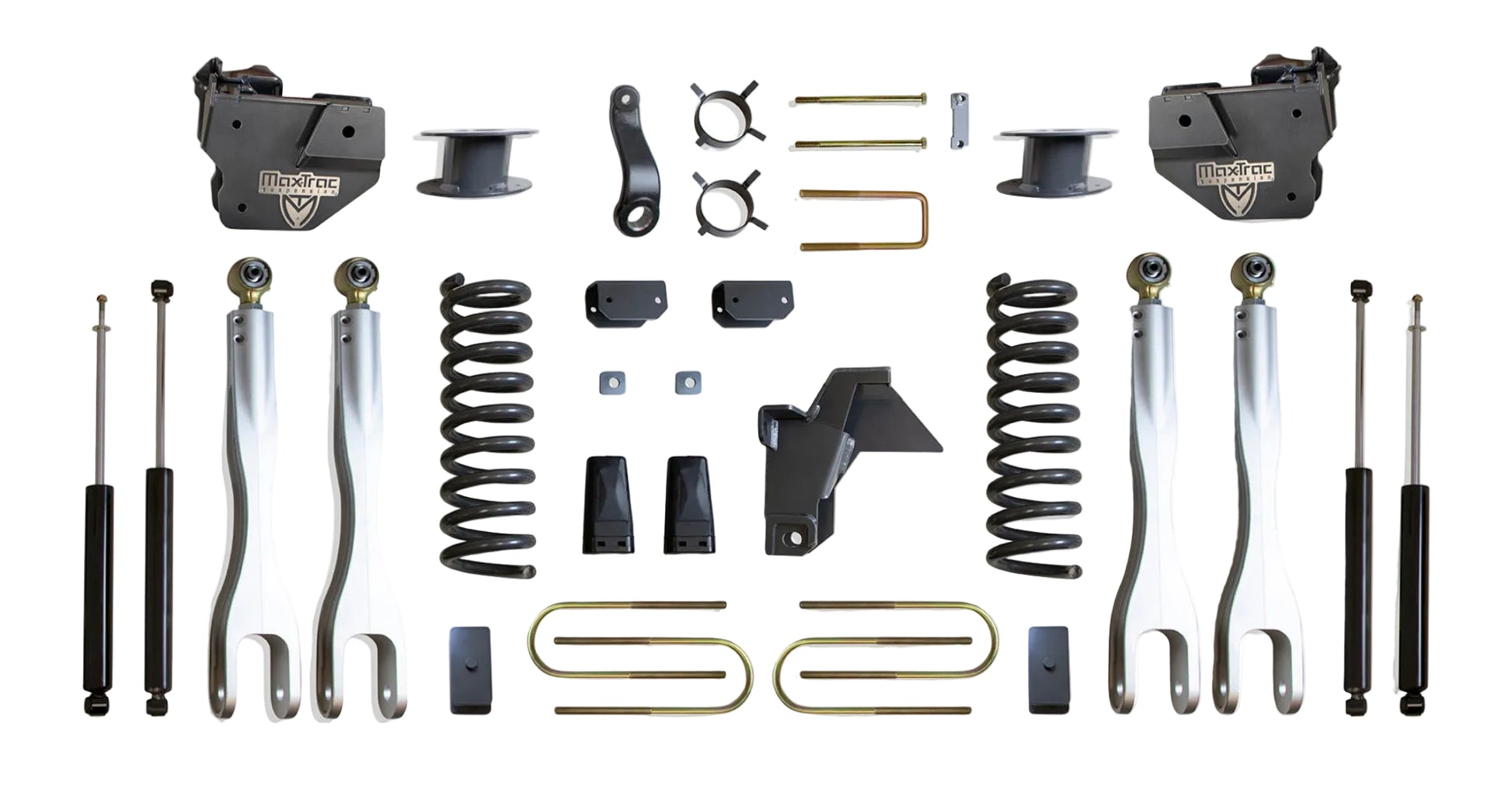 MaxTrac forged aluminum 4-link lift kit with diesel coils and shocks | Max Trac Ram 3500 premium air ride suspension lift | Ram 3500 6 inch lift kit with 4-links and MaxTrac shocks