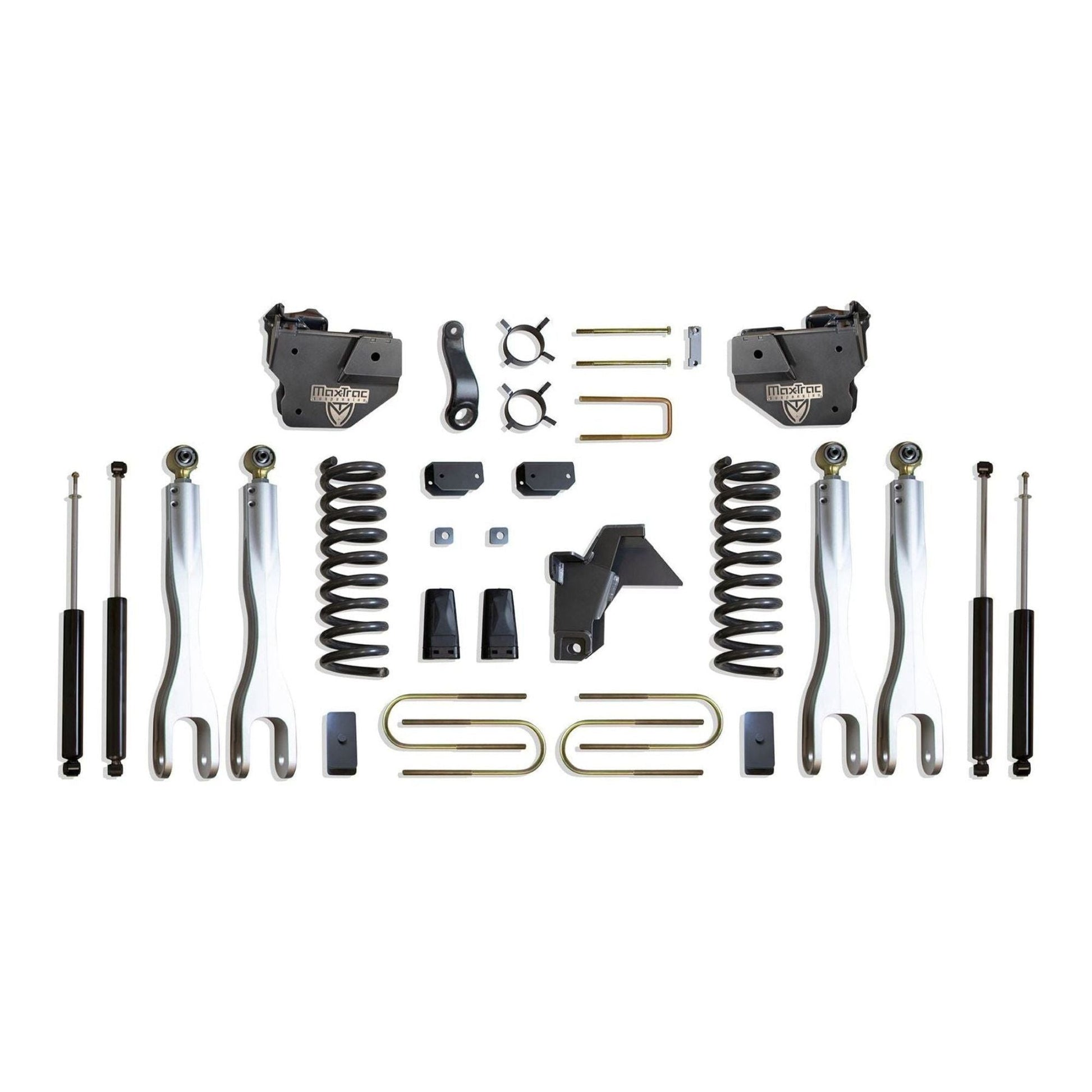 MaxTrac forged aluminum 4-link lift kit with diesel coils blocks and shocks | Max Trac Ram 3500 suspension lift | Ram 3500 6 inch lift with 38 inch tire clearance
