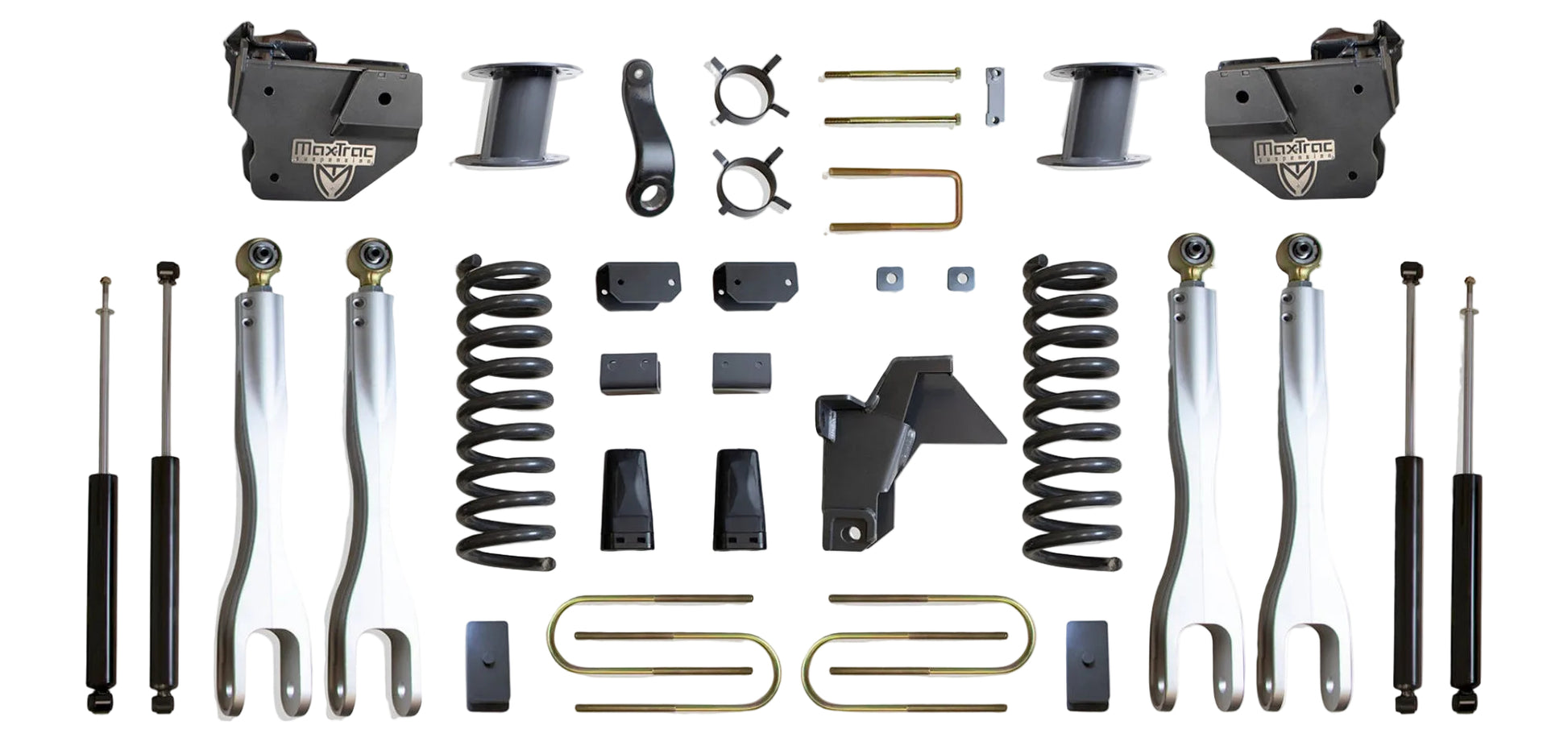 MaxTrac forged aluminum 4-link lift kit with diesel coils and shocks | Max Trac Ram 3500 premium air ride suspension lift | Ram 3500 8 inch lift kit with 4-links and MaxTrac shocks