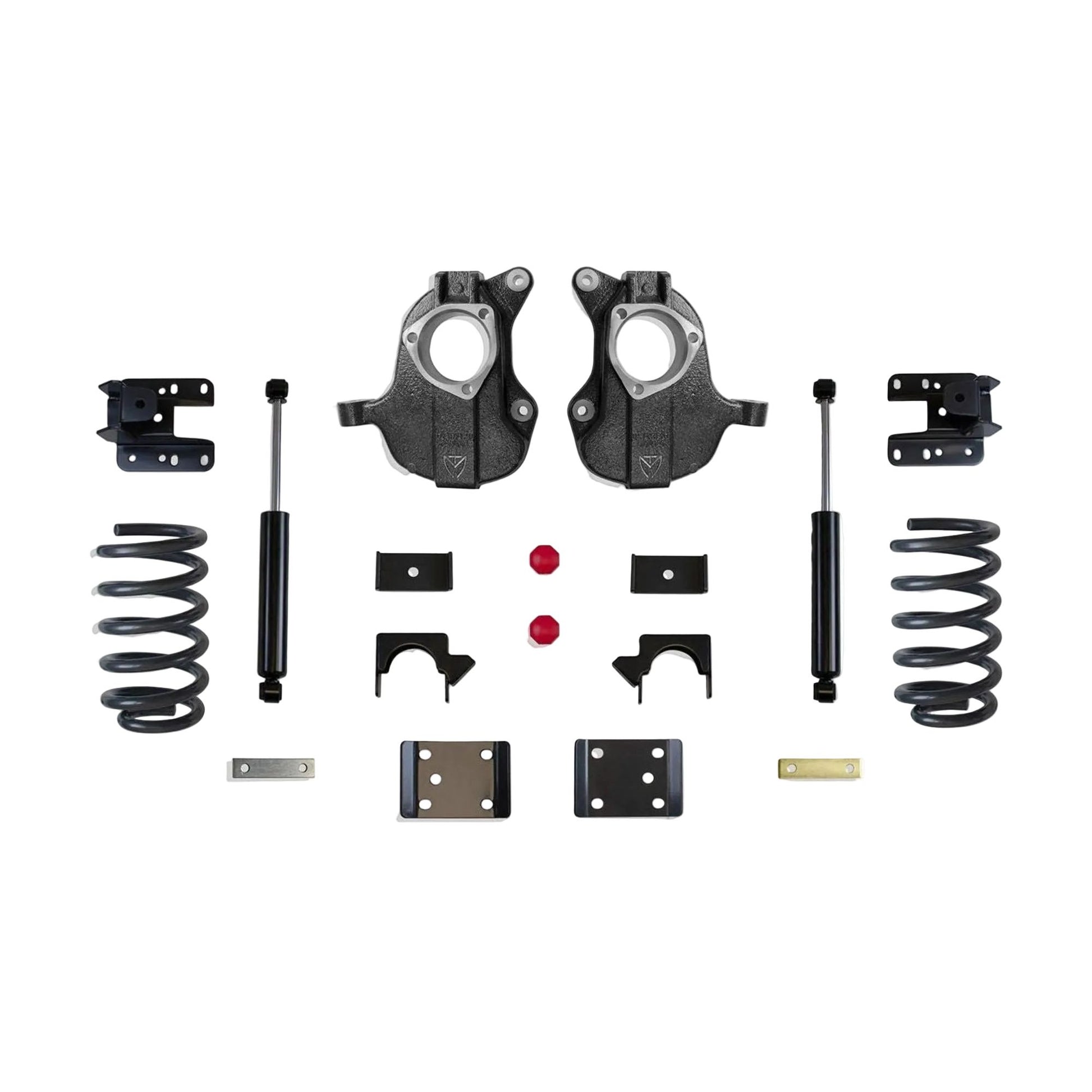 MaxTrac lowering kit with coils spindles flip kit hangers shackles and rear shocks | Max Trac Silverado Sierra suspension kit | 4 inch 6 inch drop kit for GM 1500 Legacy