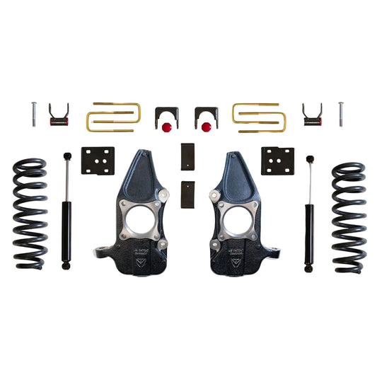 MaxTrac lowering kit with coils spindles flip kit shackles and rear shocks | Max Trac F-150 4 door suspension lowering kit | Ford F-150 4dr 3 inch 5 inch drop kit kc333235-6 kc333235-8