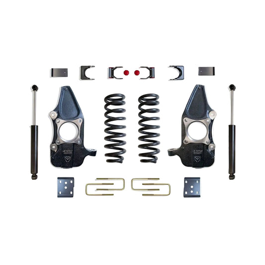 MaxTrac lowering kit with coils spindles flip kit shackles and rear shocks | Max Trac F-150 suspension lowering kit | Ford F-150 3 inch 5 inch drop kit