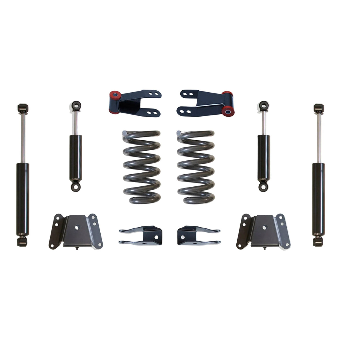 Chevy C10 lowering coils hangers shackles shocks and angle correctors | MaxTrac KH331124 squarebody C10 2 inch front 4 inch rear drop kit | 1973-1987 Chevrolet C10 lowering suspension kit with MaxTrac shocks