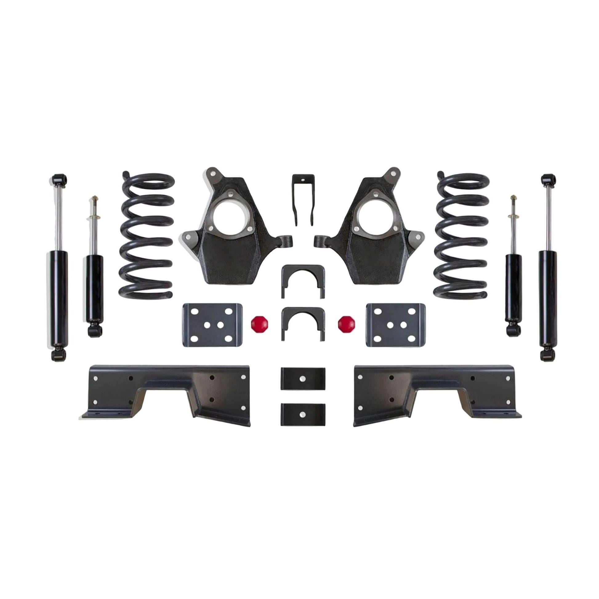 MaxTrac lowering kit with V6 coils spindles C-notch flip kit and shocks | Max Trac Silverado Sierra suspension kit | 3 inch 5 inch drop kit for V6 trucks