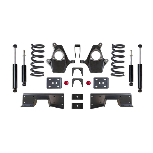 MaxTrac lowering kit with V6 coils spindles C-notch flip kit and shocks | Max Trac Silverado Sierra suspension kit | 3 inch 5 inch drop kit for V6 trucks