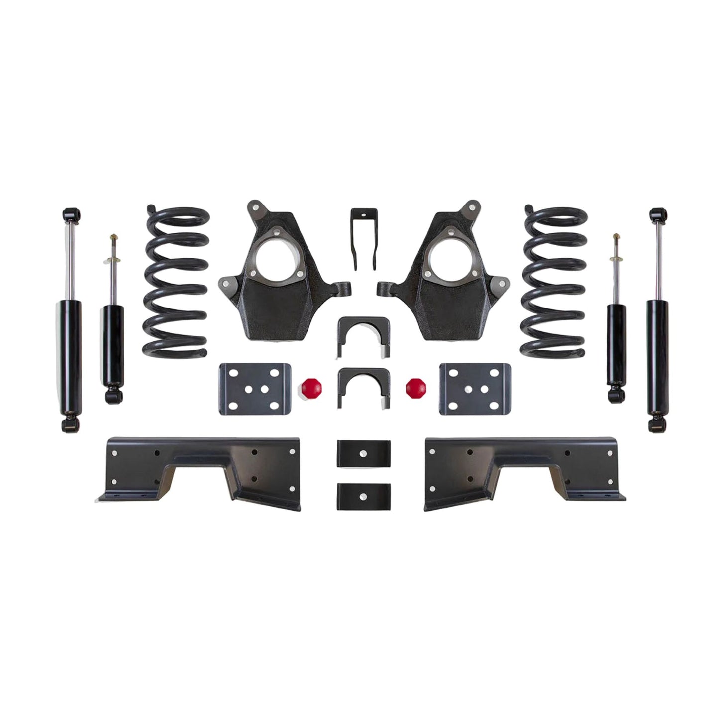 MaxTrac lowering kit with V8 coils spindles C-notch flip kit and shocks | Max Trac Silverado Sierra suspension kit | 3 inch 5 inch drop kit for V8 trucks