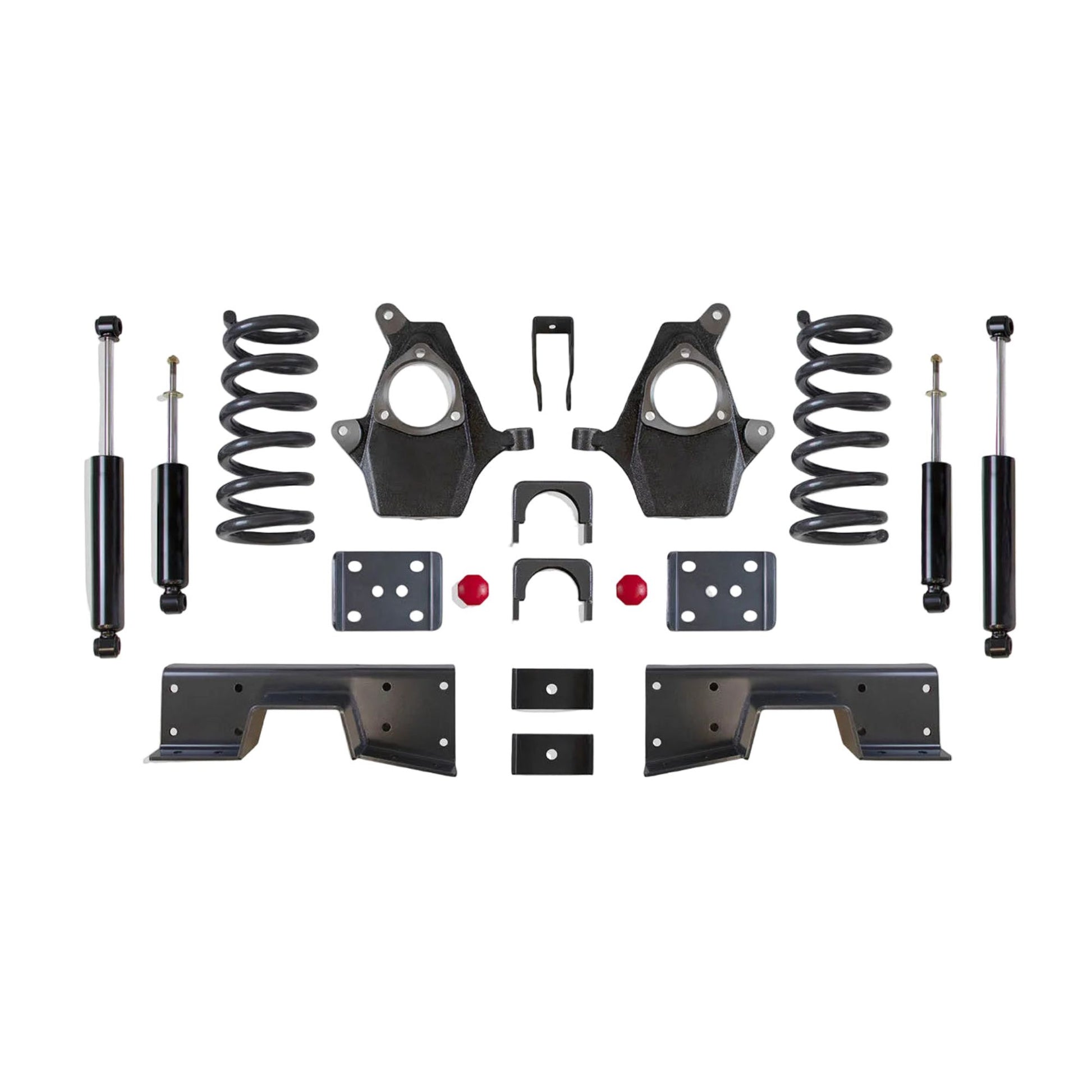 MaxTrac lowering kit with V8 coils spindles C-notch flip kit and shocks | Max Trac Silverado Sierra suspension kit | 3 inch 5 inch drop kit for V8 trucks