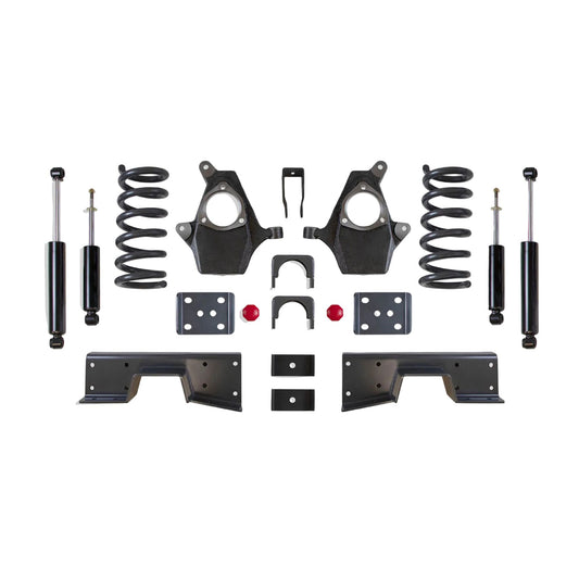 MaxTrac lowering kit with V8 coils spindles C-notch flip kit and shocks | Max Trac Silverado Sierra suspension kit | 3 inch 5 inch drop kit for V8 trucks
