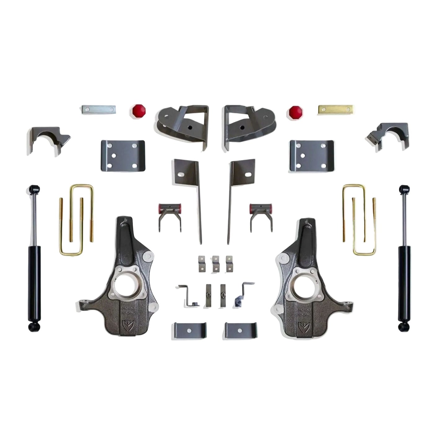 MaxTrac lowering kit with spindles flip kit hangers shackles and rear shocks | Max Trac Silverado Sierra suspension kit | Silverado Sierra 2 inch 4 inch drop kit