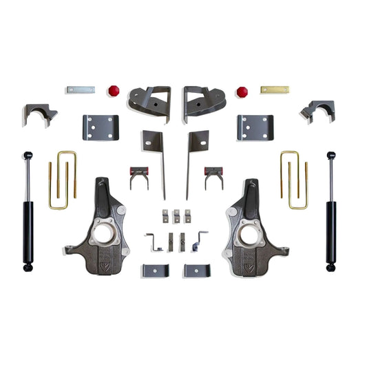 MaxTrac lowering kit with spindles flip kit hangers shackles and rear shocks | Max Trac Silverado Sierra suspension kit | Silverado Sierra 2 inch 4 inch drop kit
