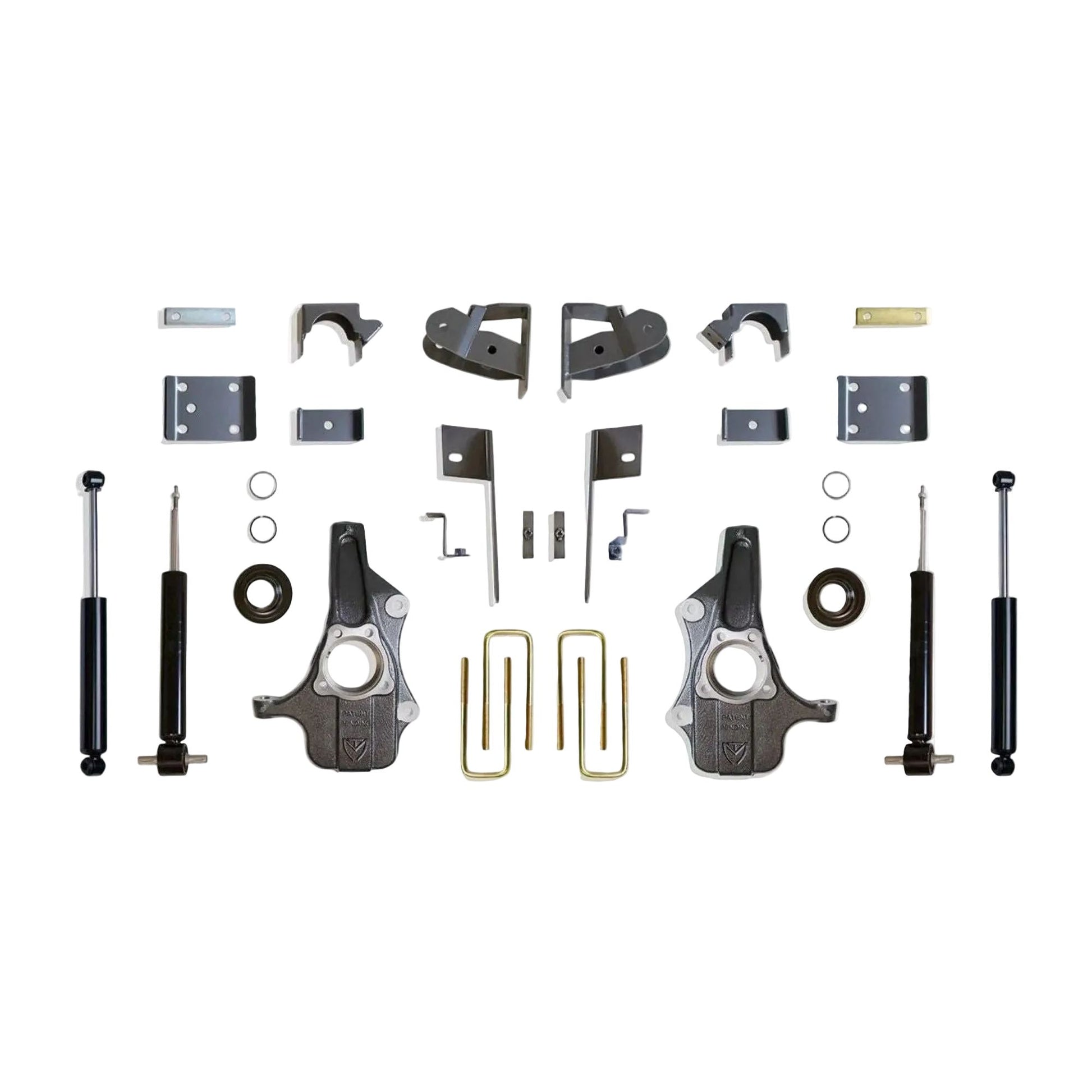 MaxTrac lowering kit with struts spindles flip kit hangers and rear shocks | Max Trac Silverado Sierra suspension kit | Silverado Sierra 3 inch 5 inch drop kit