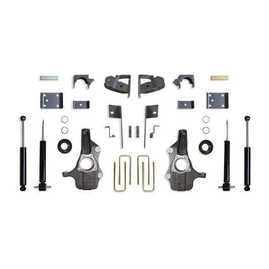 MaxTrac lowering kit with struts spindles flip kit hangers and rear shocks | Max Trac Silverado Sierra suspension kit | Silverado Sierra 3 inch 5 inch drop kit