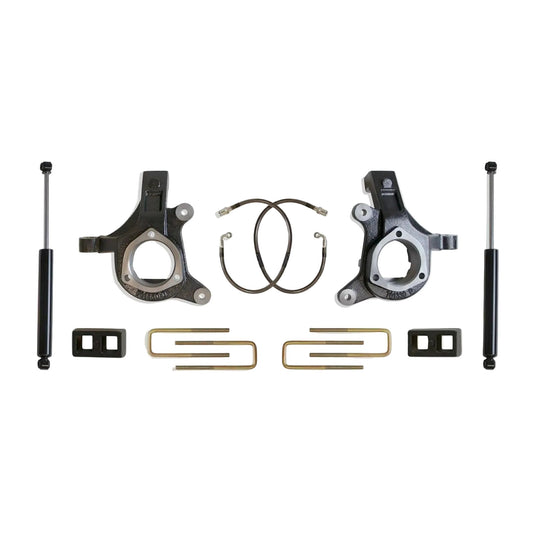 Silverado Sierra lift spindles brake lines blocks U-bolts and rear shocks | MaxTrac KS881332 cast steel control arm suspension lift kit | GM 1500 3 inch front 1 inch rear lift kit for 32 inch tires