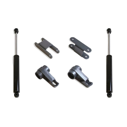 Chevy Colorado torsion key rear shackle and shock leveling kit | MaxTrac KX880322 GMC Canyon 2WD 4WD torsion suspension kit | Colorado Canyon 2.5 inch front 1 inch rear lift for 32 inch tires