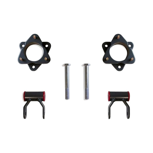Silverado 1500 front strut spacers and rear lift shackles | Sierra 1500 2WD 4WD leveling suspension kit | MaxTrac Silverado Sierra 33 inch tire leveling kit | Chevy GMC truck levling kit front spacer rear shackle