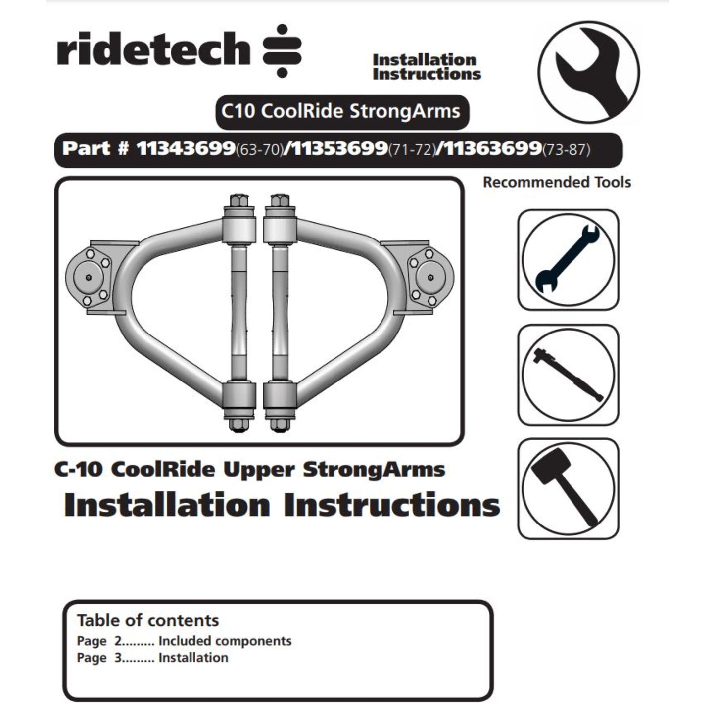 RideTech StrongArms C10 control arms install instruction 