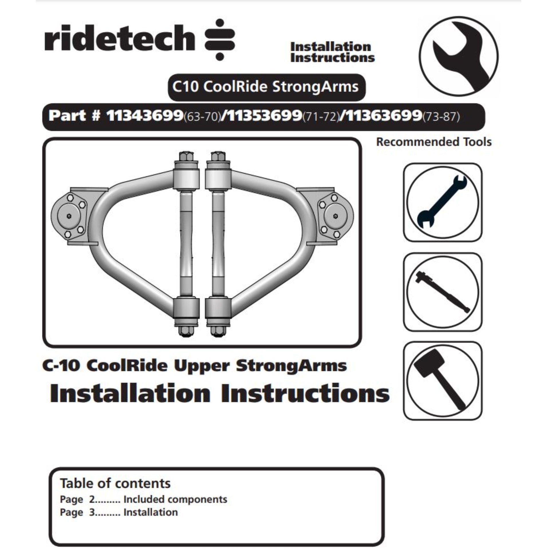 RideTech StrongArms C10 control arms install instruction 
