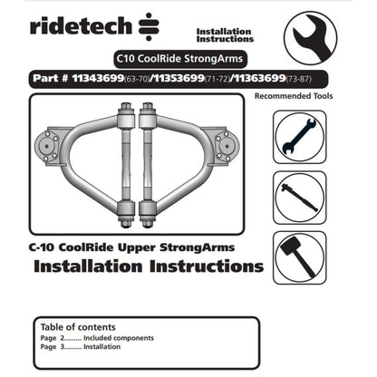 RideTech StrongArms C10 control arms install instruction 